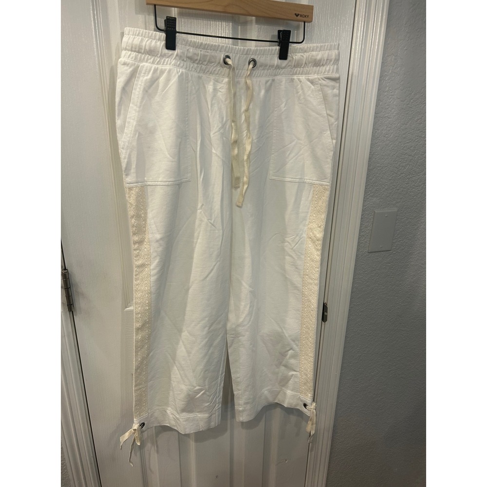 Soft Surroundings Cropped Pants White Lace Side Stripe Wide Leg Petite Medium PM